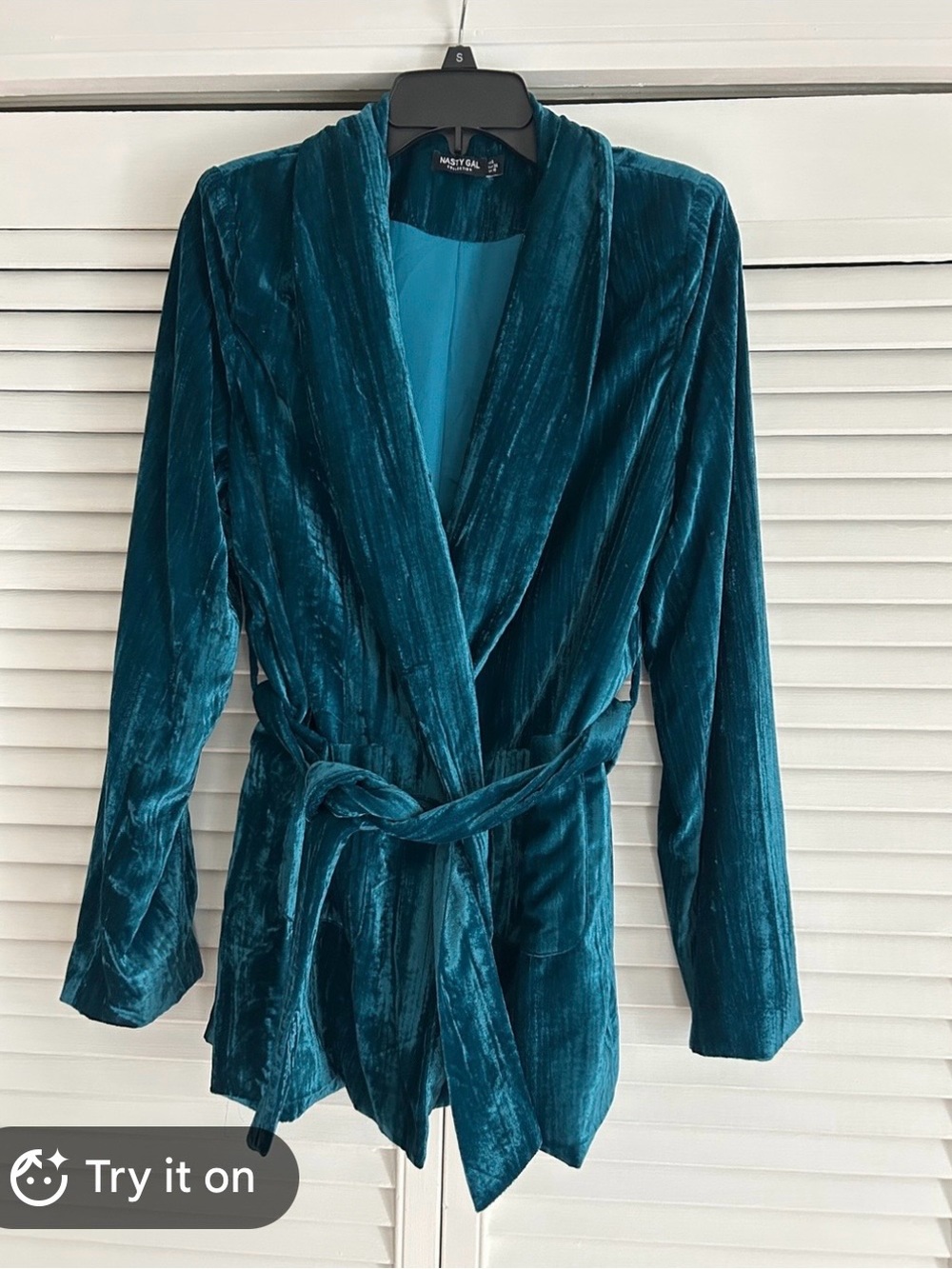 Nasty Gal Teal Crushed Velvet Robe with Self-Tie Belt